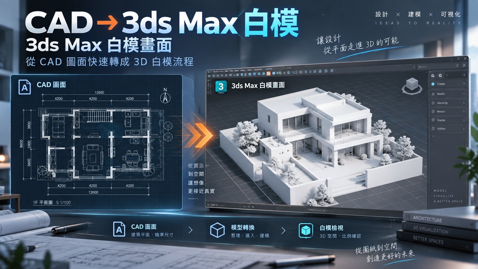 CAD 平面圖自動變 3ds Max 白模