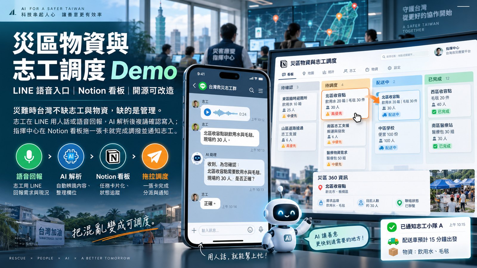 災區物資與志工調度：苗栗縣政府志工與物資管理工具